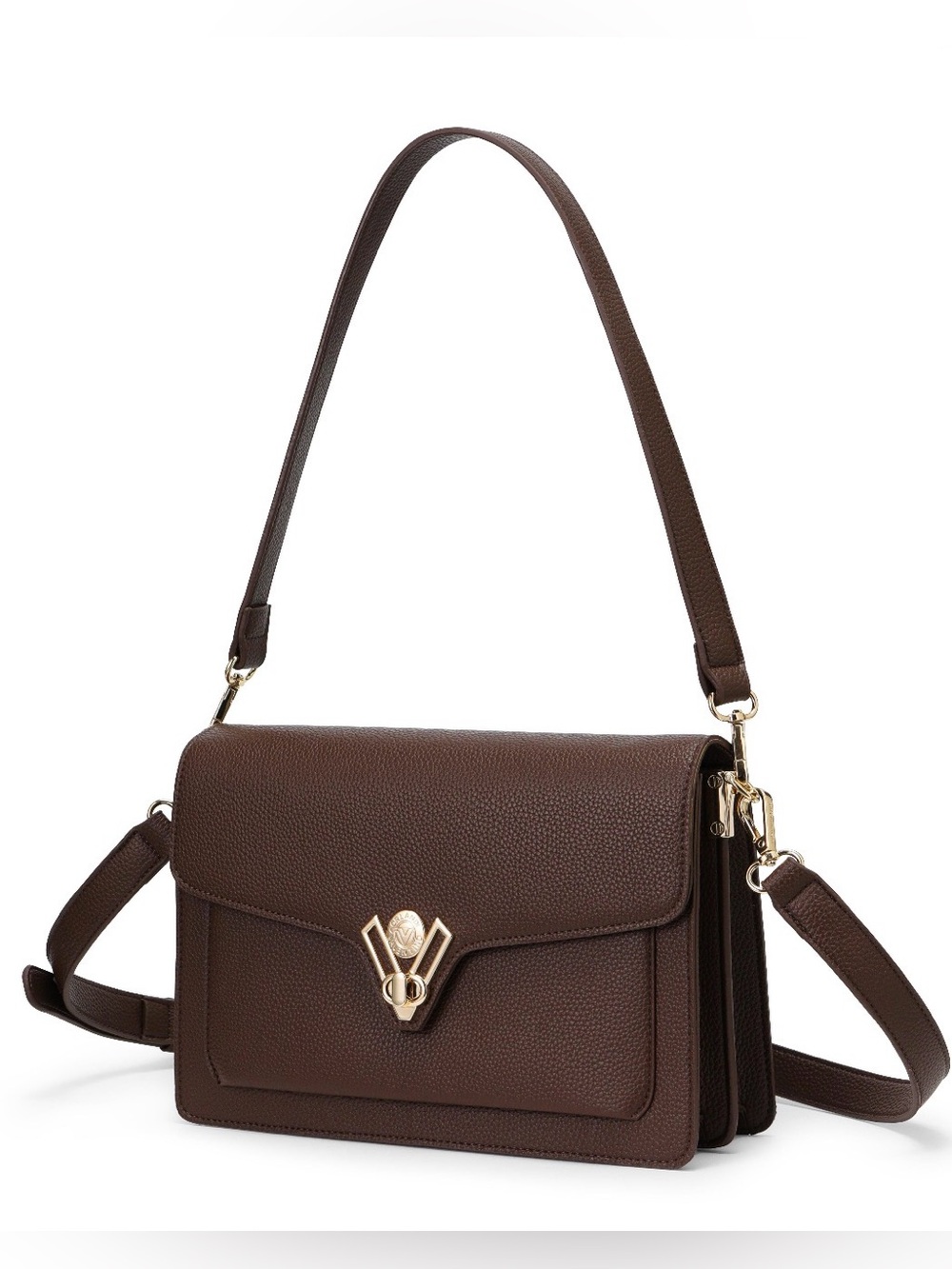 Classic Structured Shoulder Bag in Dark Brown by Valentino Orlandi